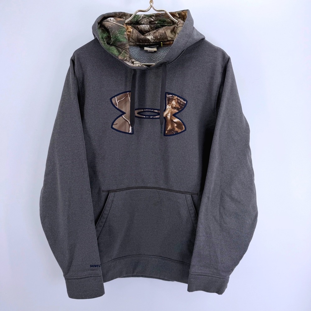 Under Armour Storm 1 Hoodie Mens Medium Gray Camo Logo Loose Fit Water Resistant